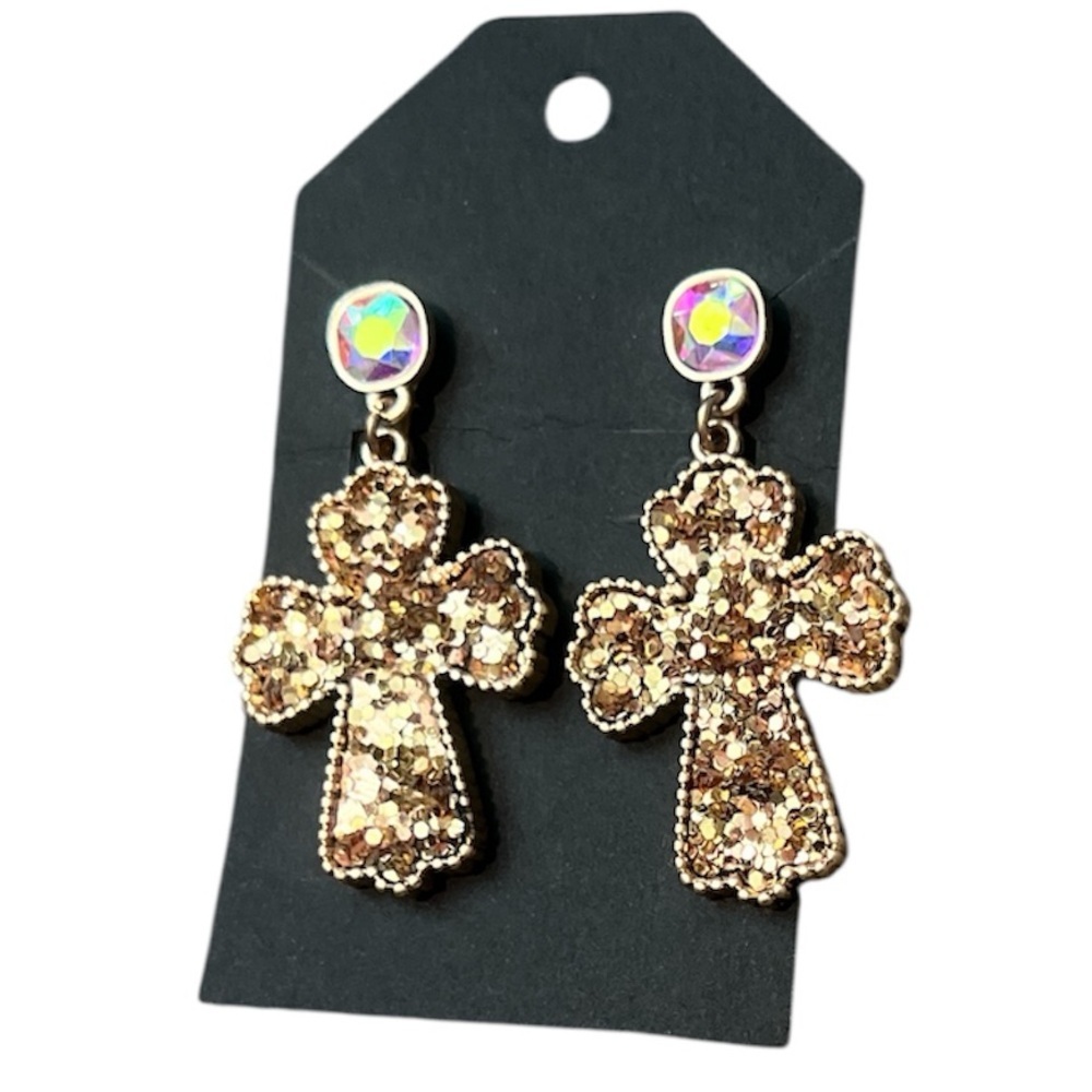 Gold Cross Dangle Earrings